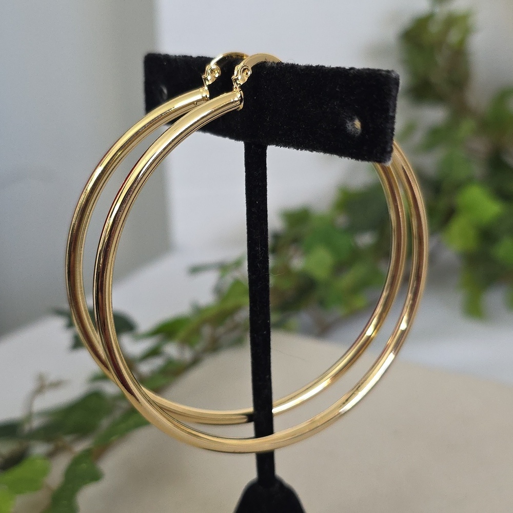 Gold Filled Thin Tube Hoop Earrings 2 3/4"